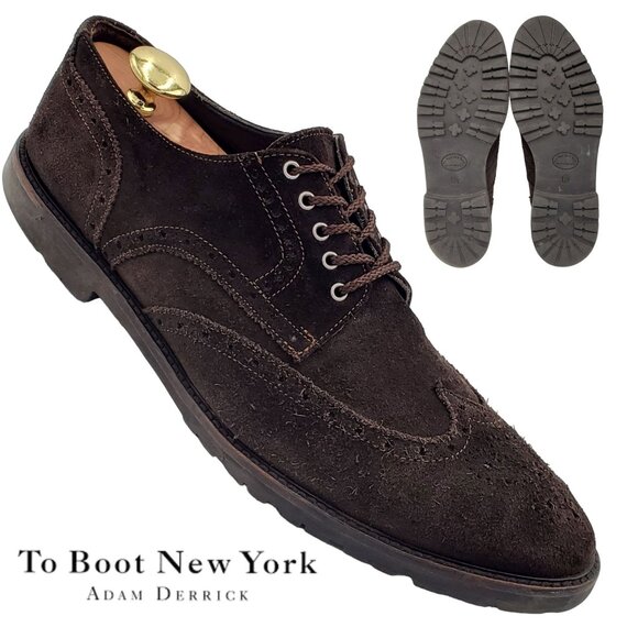To Boot Adam Derrick Italy Men 11.5 Brown Suede Dress Shoes Wingtip Derby Oxford - Picture 1 of 10